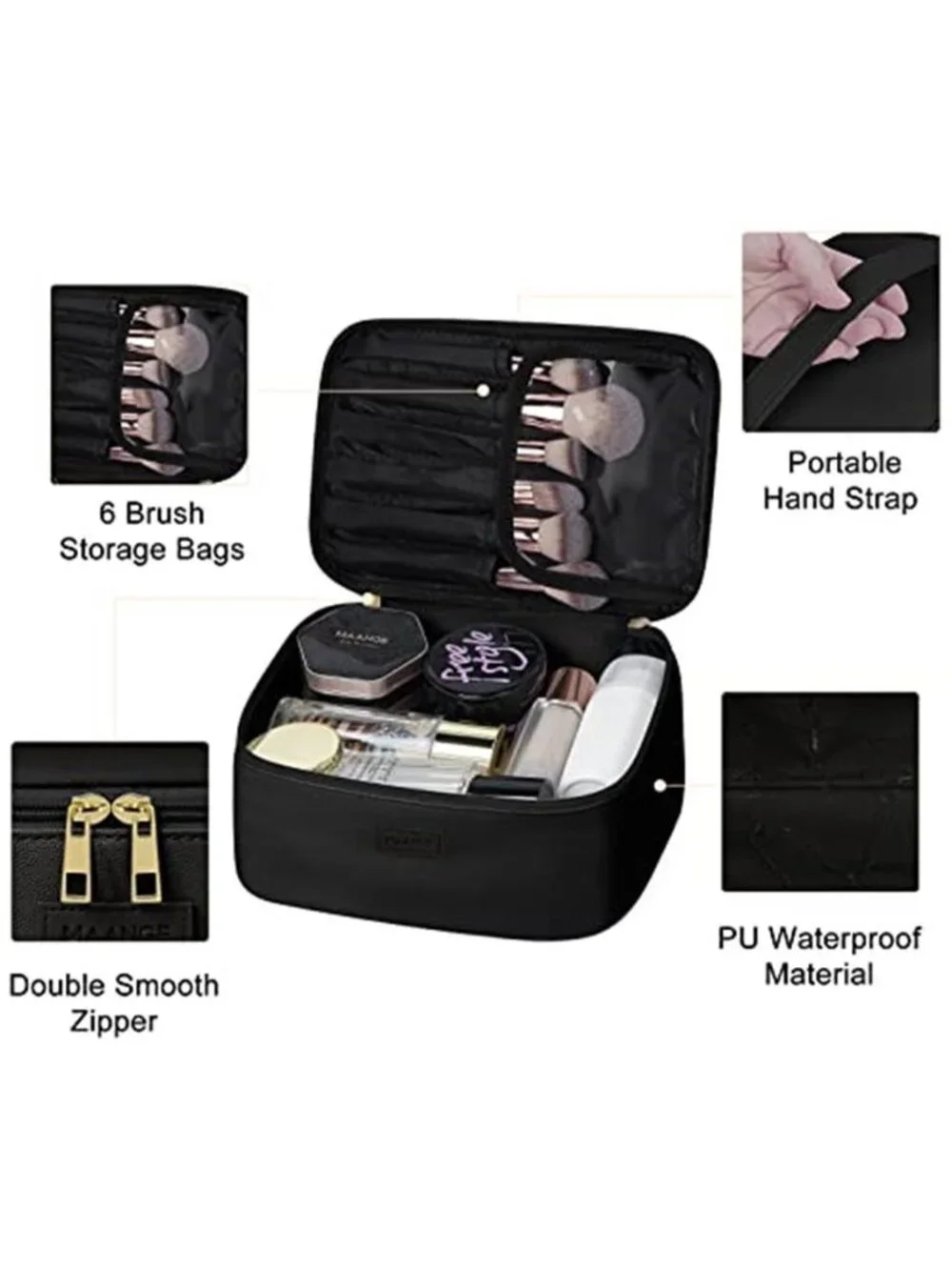 Womens Travel Makeup Bag Set Cosmetic Toiletry Organizer Pouch PU Leather 3 Pcs